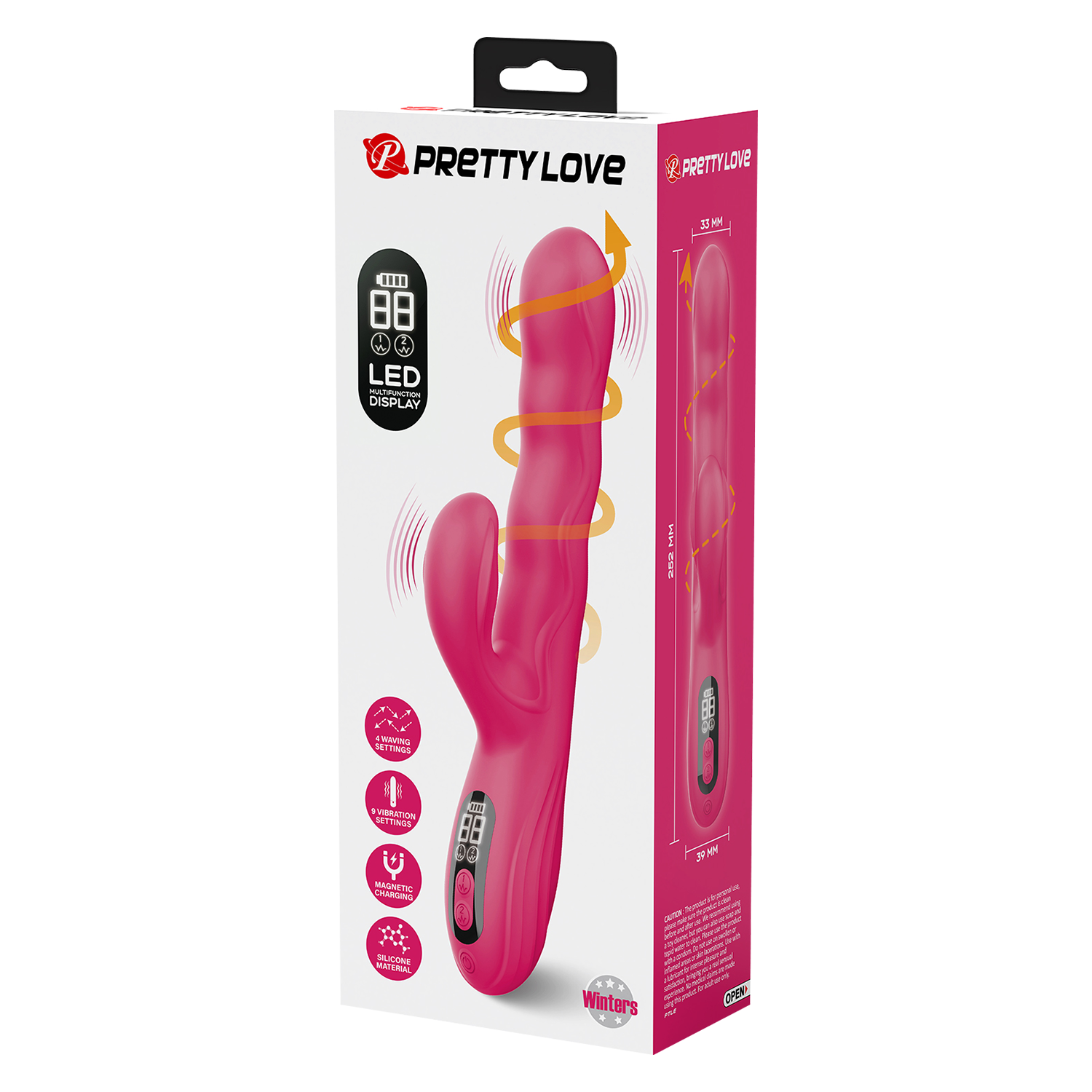 Pretty Love - Winters - Rabbit Vibrator met Golf Beweging en LED Display - Roze-Erotiekvoordeel.nl