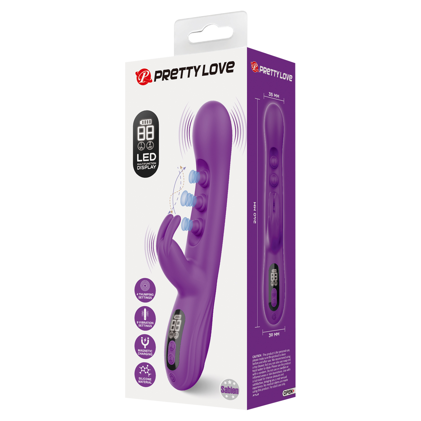 Pretty Love - Sabien - Rabbit Vibrator met LED Display - Paars-Erotiekvoordeel.nl