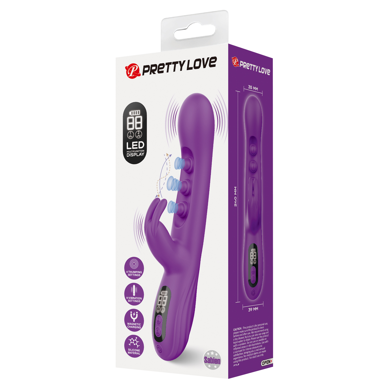 Pretty Love - Sabien - Rabbit Vibrator met LED Display - Paars-Erotiekvoordeel.nl