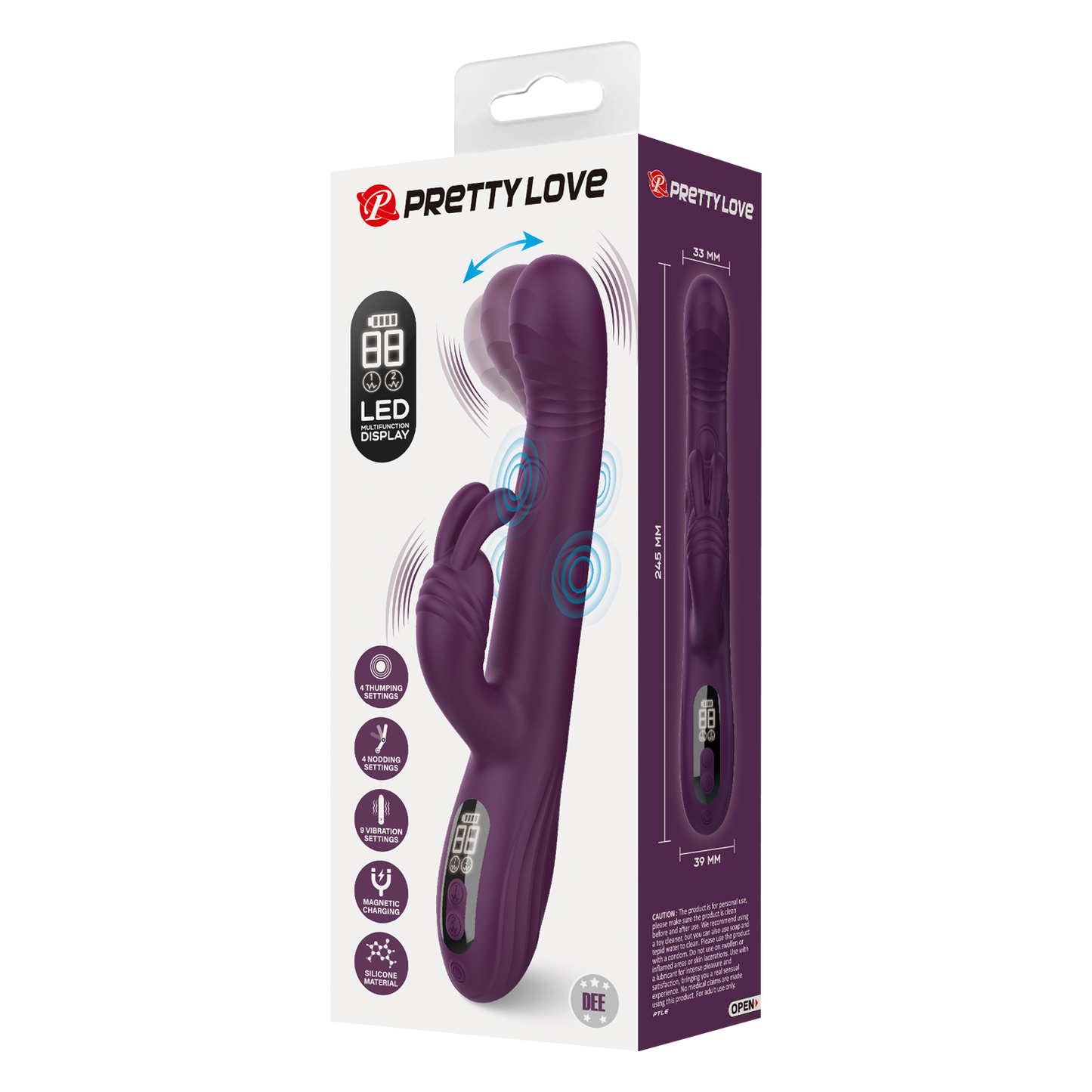 Pretty Love - Dee - Rabbit Vibrator met LED Display - Paars-Erotiekvoordeel.nl