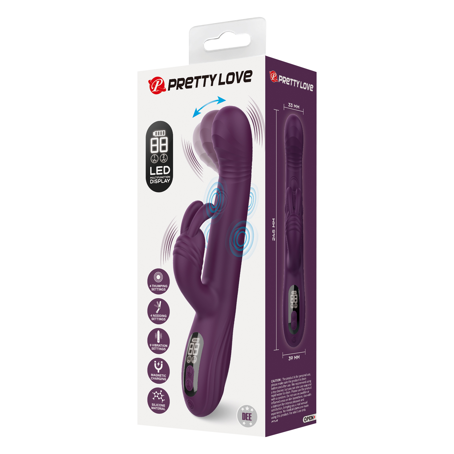 Pretty Love - Dee - Rabbit Vibrator met LED Display - Paars-Erotiekvoordeel.nl