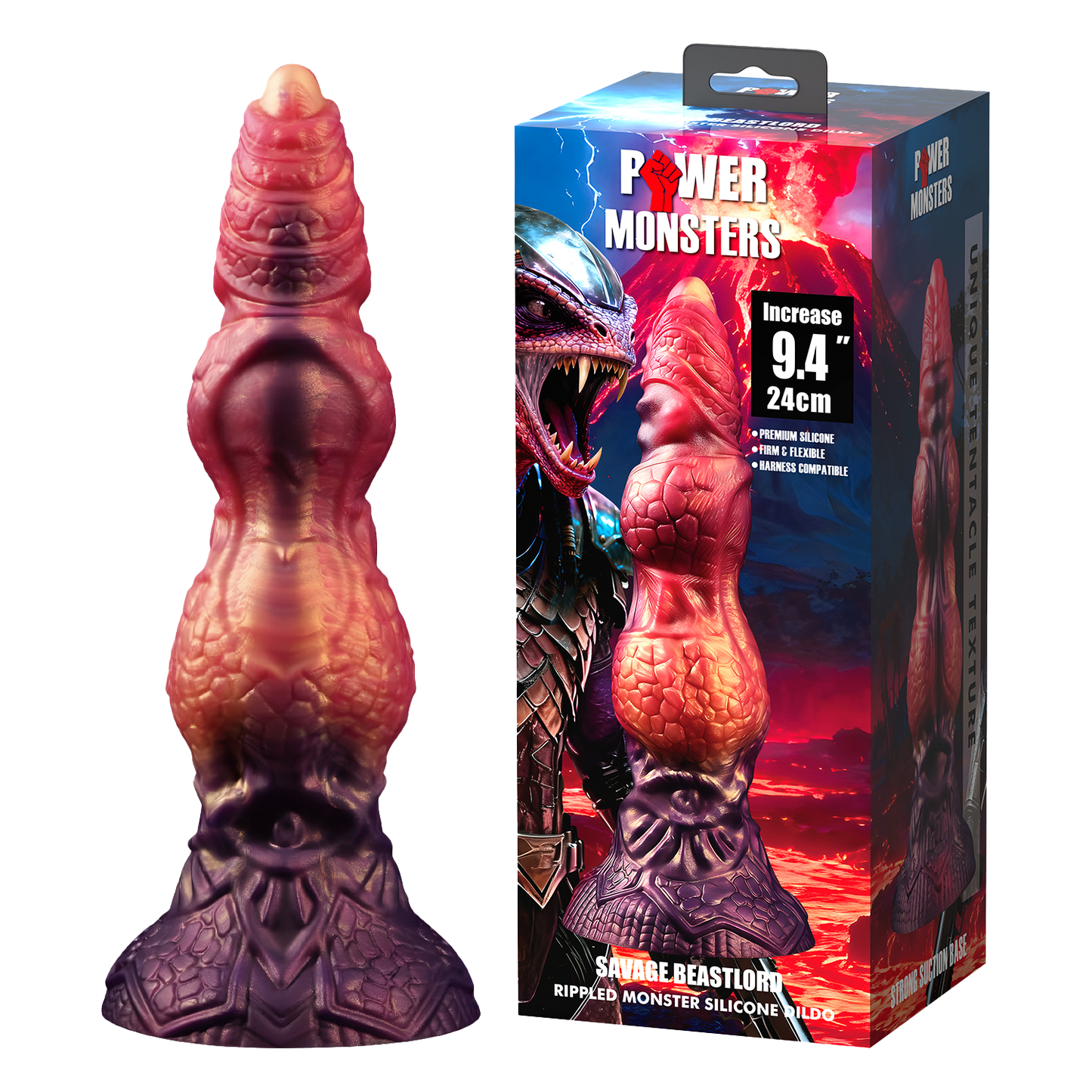 Power Monsters - Savage BeastLord - Monster Dildo - 24 cm - Oranje/Rood/Goud-Erotiekvoordeel.nl