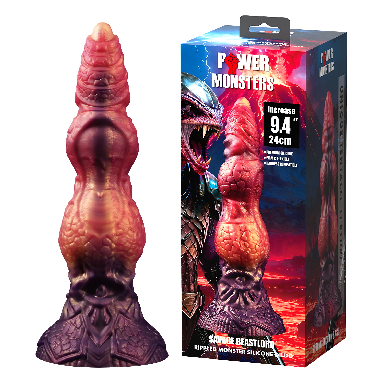 Power Monsters - Savage BeastLord - Monster Dildo - 24 cm - Oranje/Rood/Goud-Erotiekvoordeel.nl