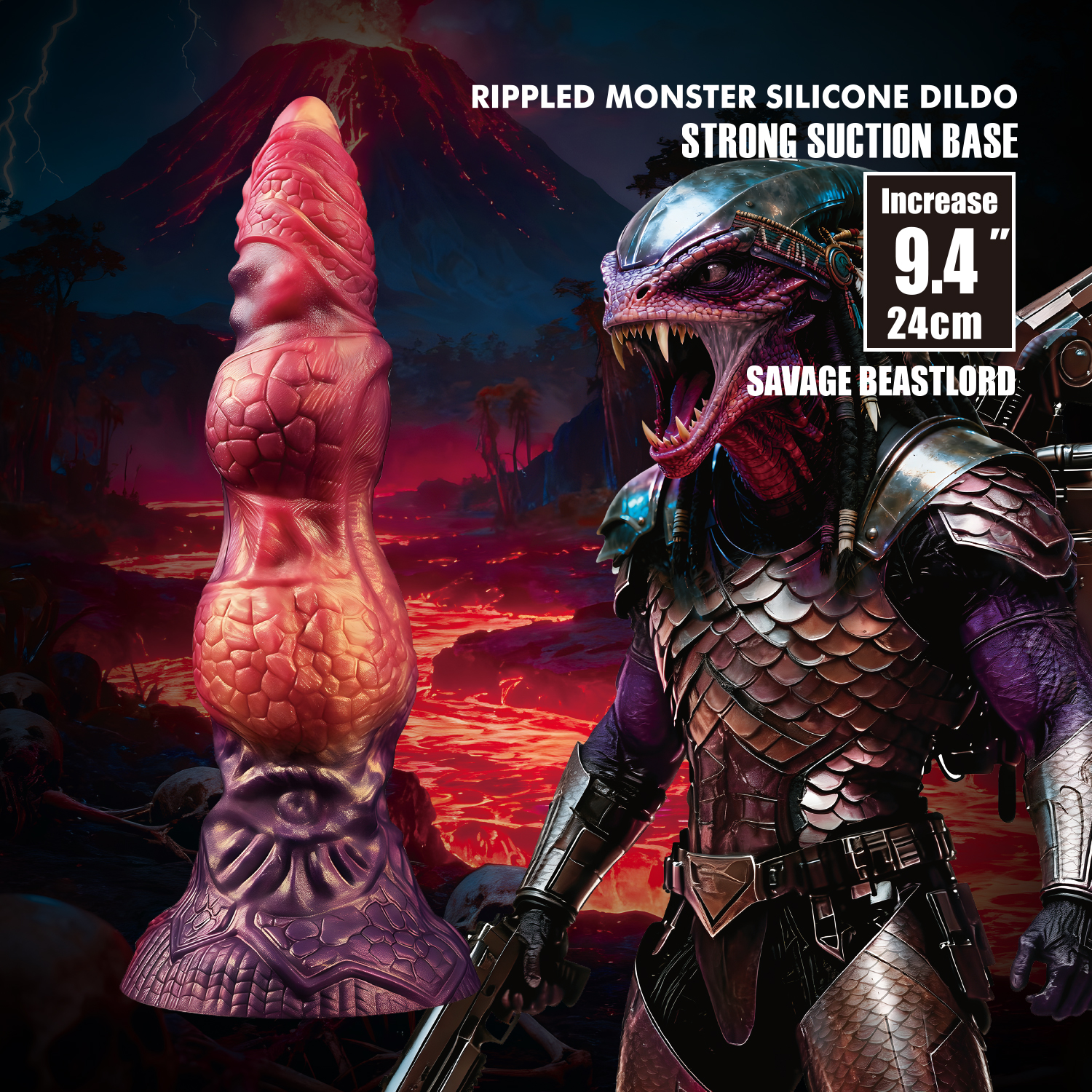 Power Monsters - Savage BeastLord - Monster Dildo - 24 cm - Oranje/Rood/Goud-Erotiekvoordeel.nl