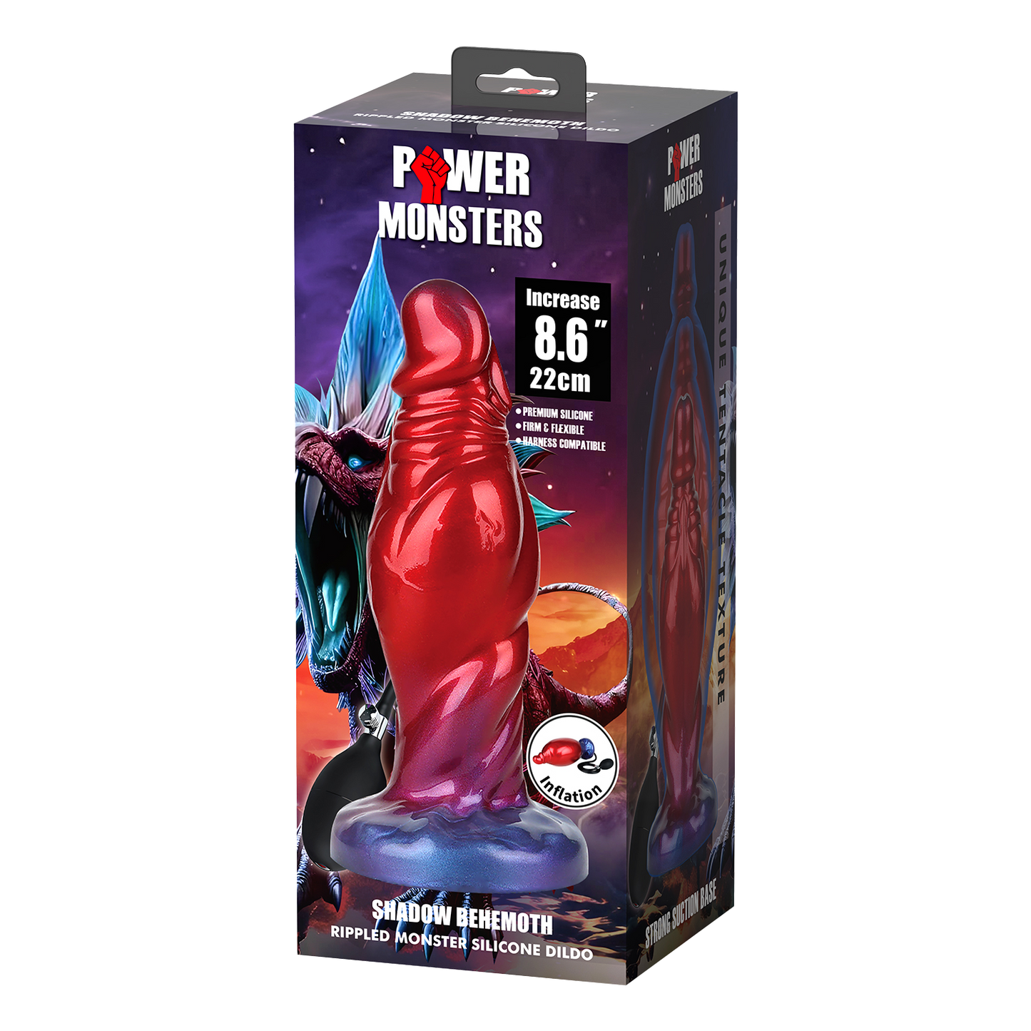 Power Monsters - Shadow Behemoth - Opblaasbare Monster Dildo - 22 cm - Rood/Blauw-Erotiekvoordeel.nl
