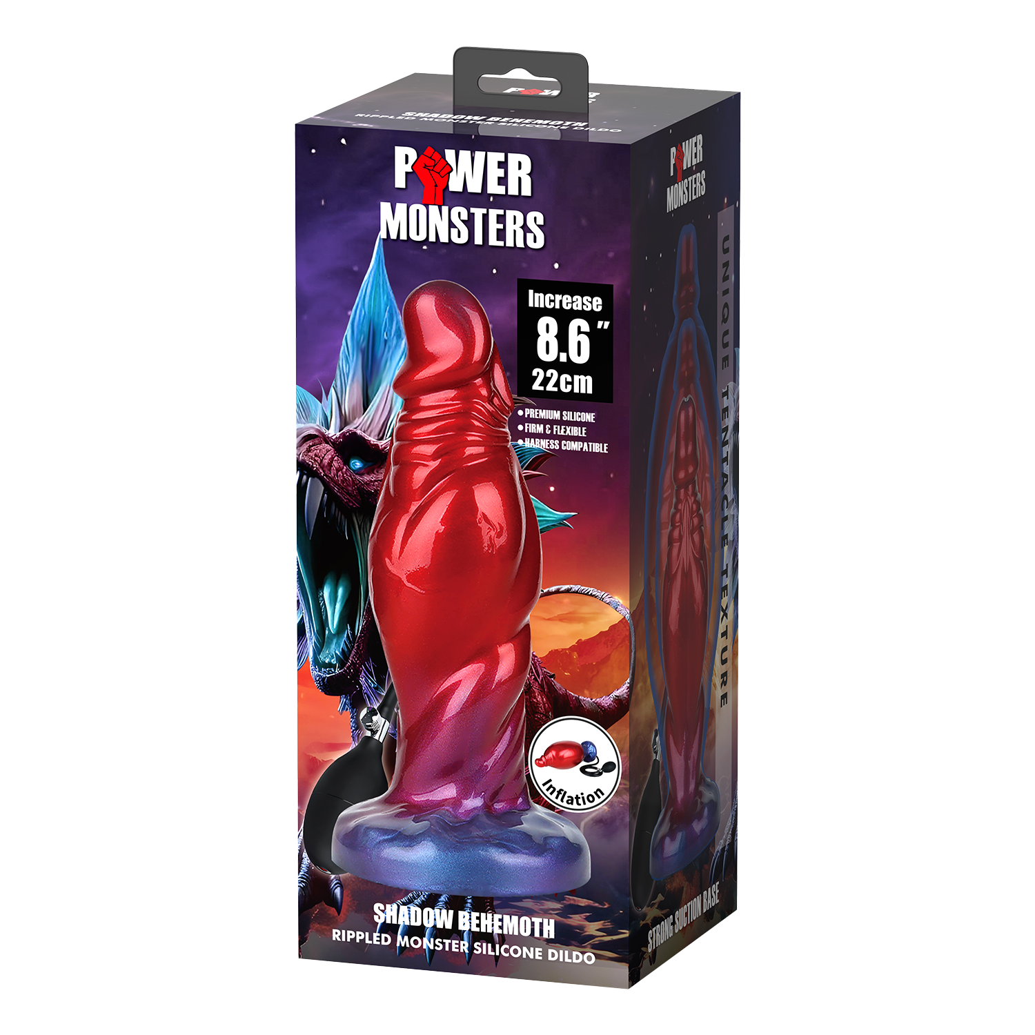 Power Monsters - Shadow Behemoth - Opblaasbare Monster Dildo - 22 cm - Rood/Blauw-Erotiekvoordeel.nl