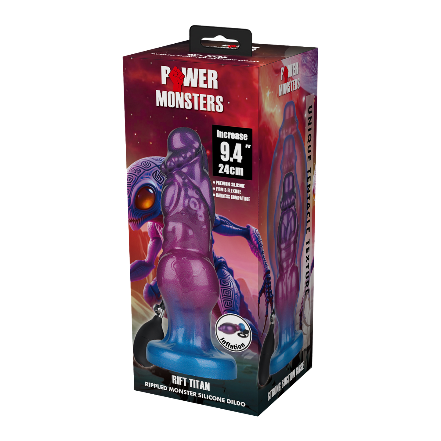 Power Monsters - Rift Titan - Opblaasbare Monster Dildo - 24 cm - Paars/Blauw-Erotiekvoordeel.nl