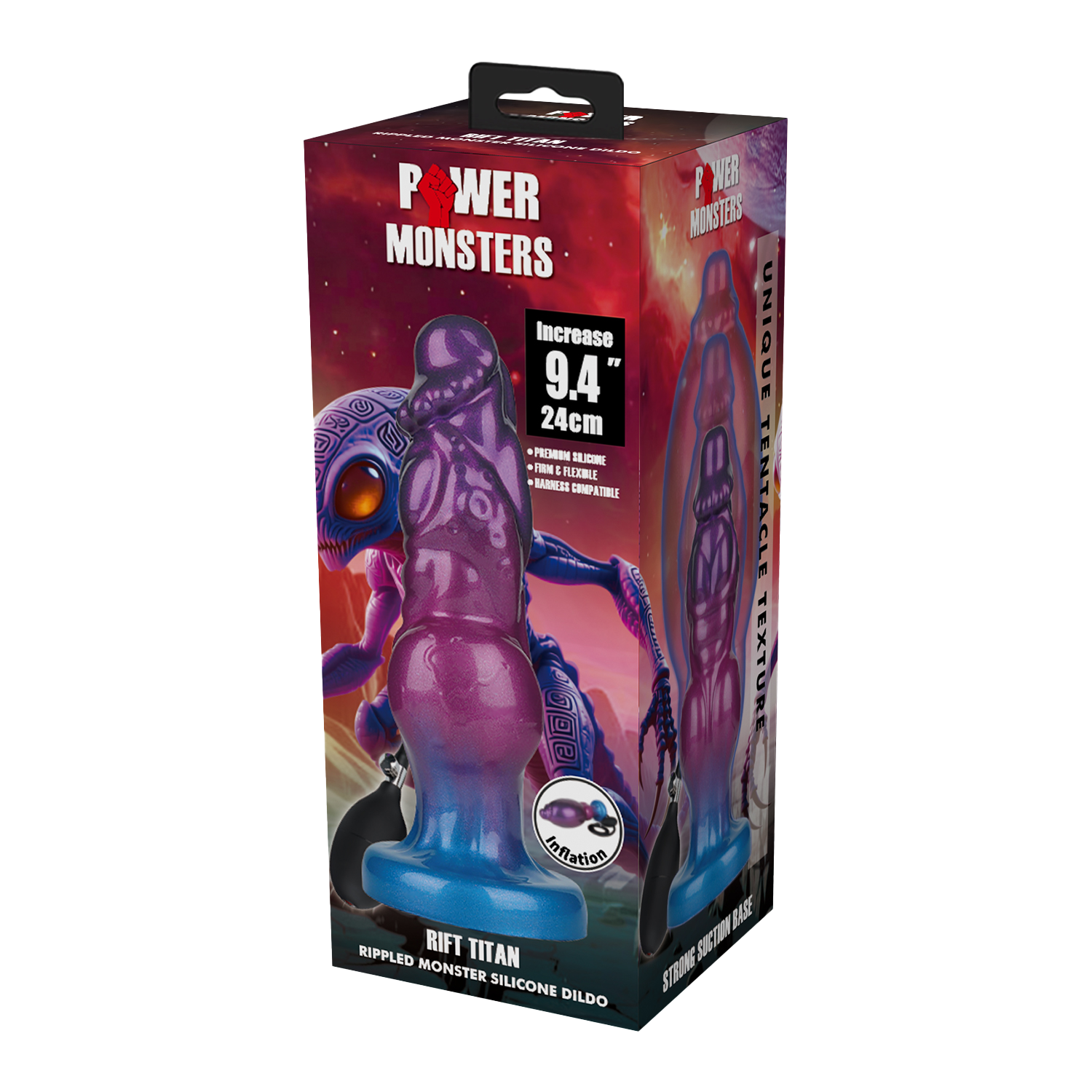 Power Monsters - Rift Titan - Opblaasbare Monster Dildo - 24 cm - Paars/Blauw-Erotiekvoordeel.nl