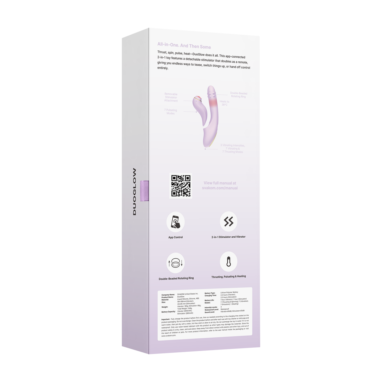 Svakom - DuoGlow – Stotende en Roterende Kralen Vibrator met Pulserende`Stimulator – Lila-Rimbastore.com