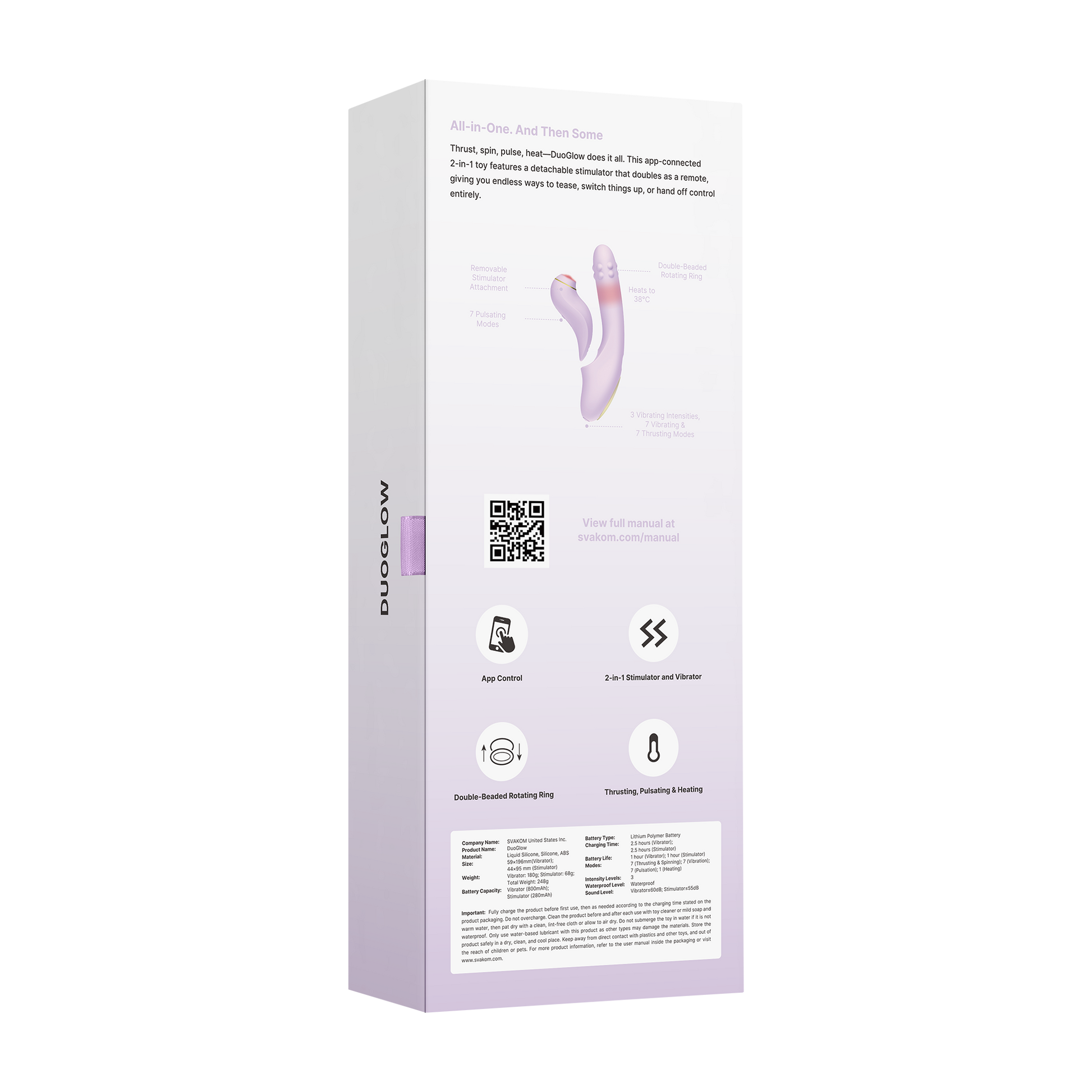 Svakom - DuoGlow – Stotende en Roterende Kralen Vibrator met Pulserende`Stimulator – Lila-Rimbastore.com