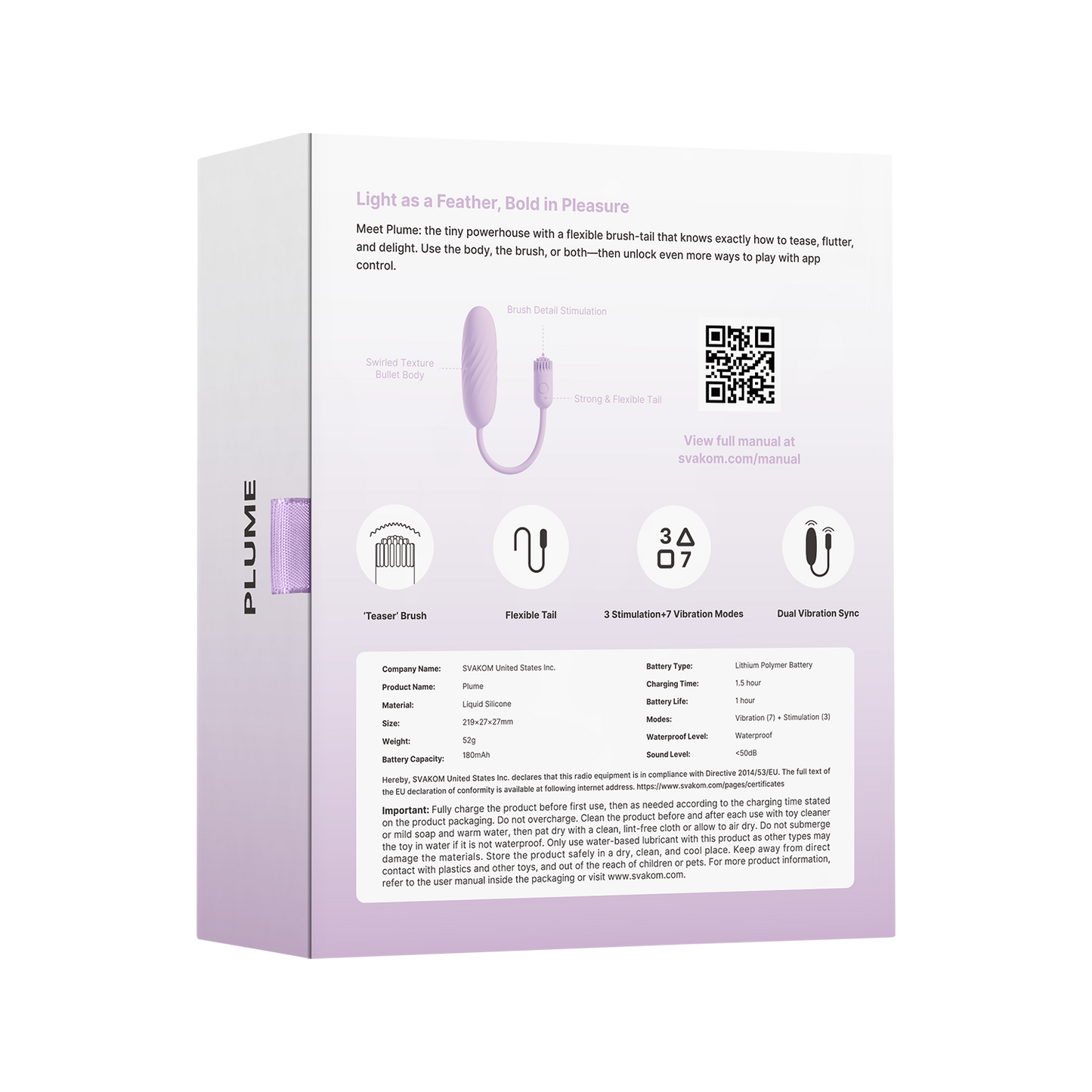 Svakom - Plume - Bullet Vibrator with Flexible Clitoral Stimulator - Pastel Lilac