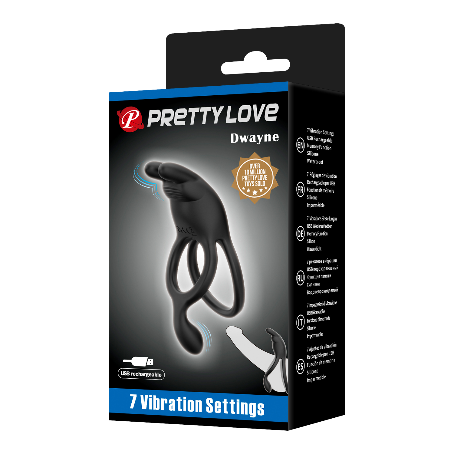 Pretty Love - Seth - Vibrerende Dubbele Cockring - Zwart-Rimbastore.com