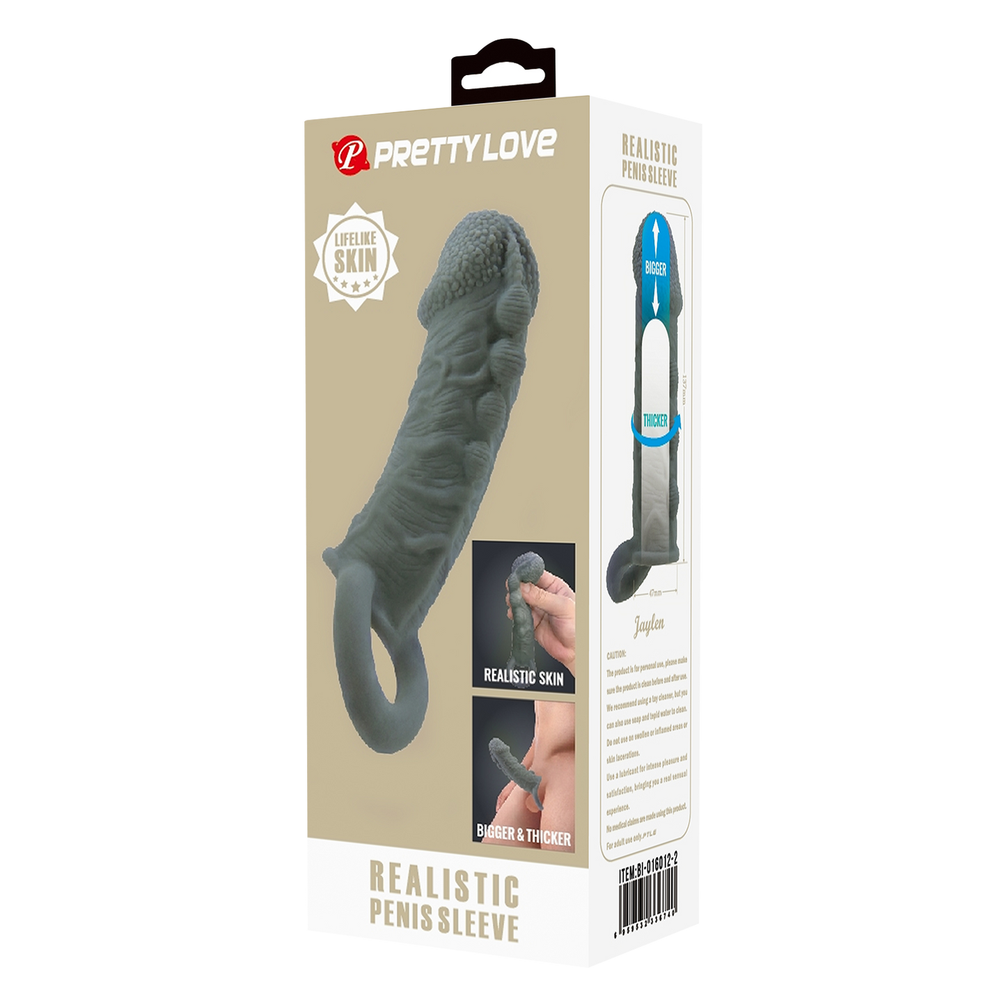 Pretty Love - Faylen - Realistische Penis Sleeve - Donkergrijs-Rimbastore.com