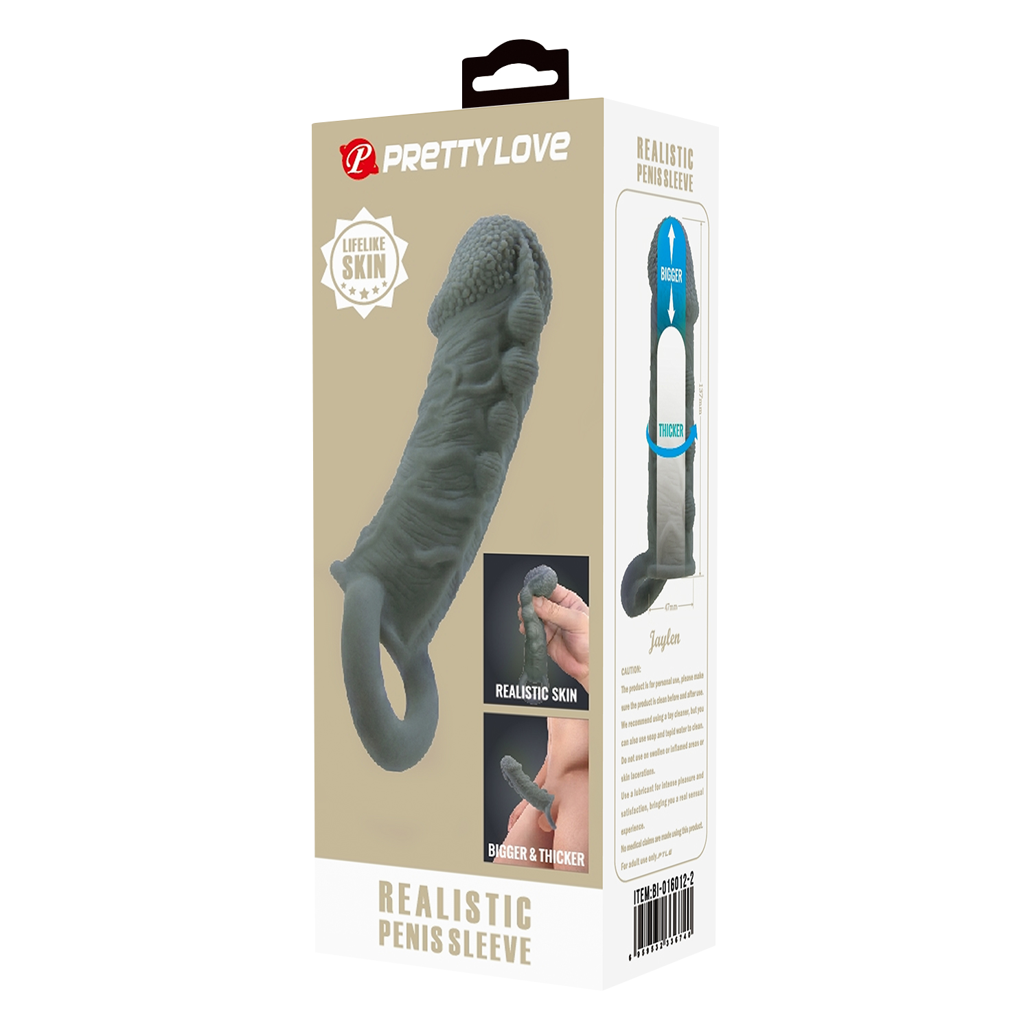 Pretty Love - Faylen - Realistische Penis Sleeve - Donkergrijs-Rimbastore.com