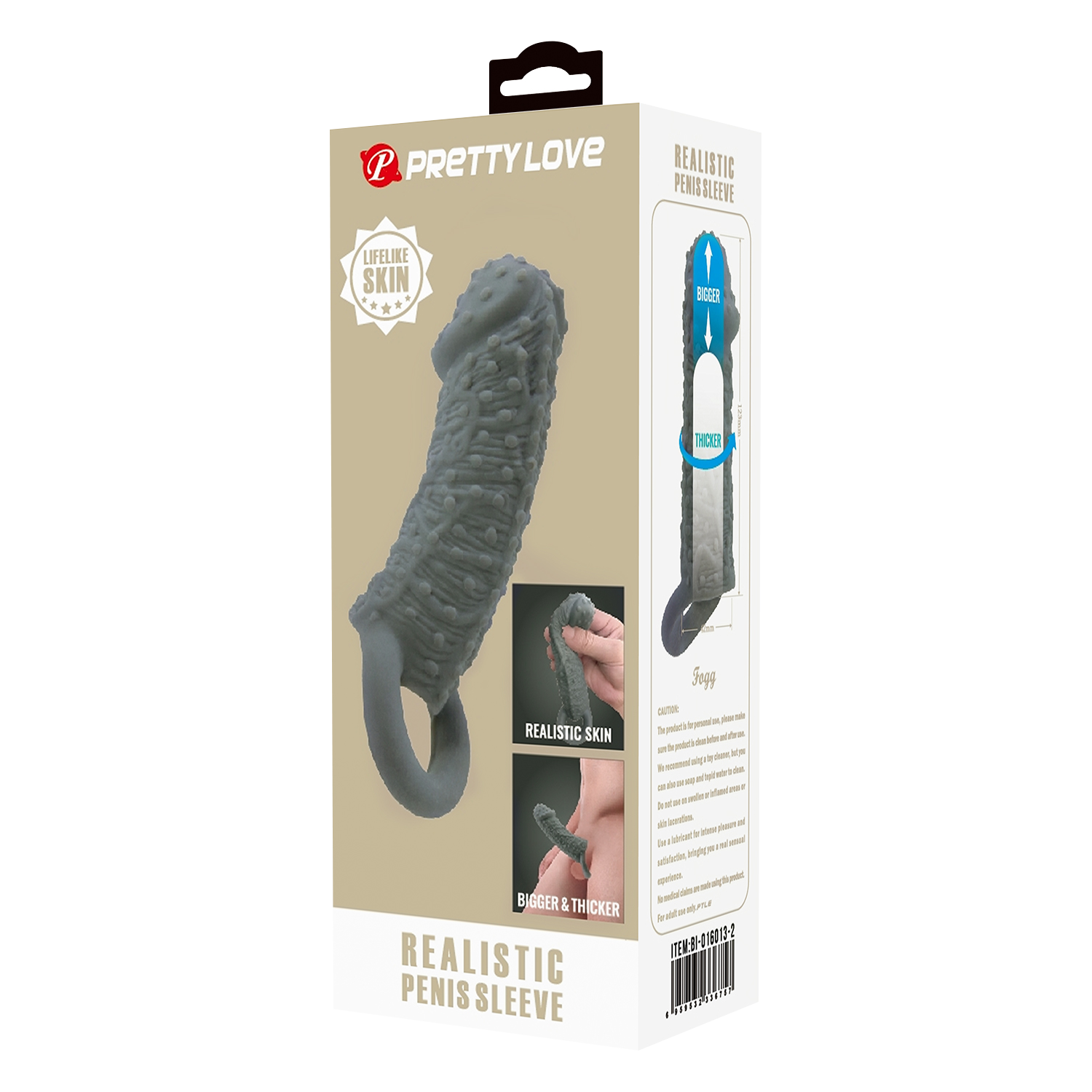 Pretty Love - Fogg - Realistische Penis Sleeve - Donkergrijs-Rimbastore.com