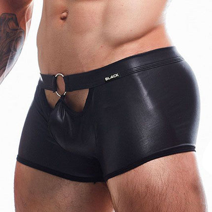 Cut4Men - Sexy Wetlook Minishort - Peekaboo - Zwart-Erotiekvoordeel.nl