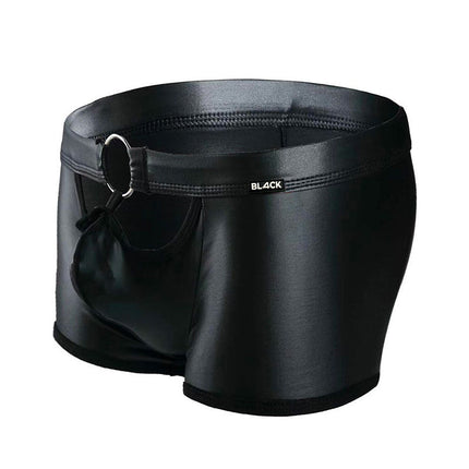 Cut4Men - Sexy Wetlook Minishort - Peekaboo - Zwart-Erotiekvoordeel.nl