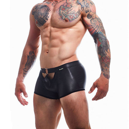 Cut4Men - Sexy Wetlook Minishort - Peekaboo - Zwart-Erotiekvoordeel.nl