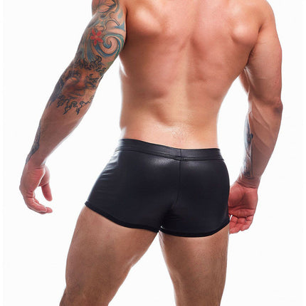 Cut4Men - Sexy Wetlook Minishort - Peekaboo - Zwart-Erotiekvoordeel.nl