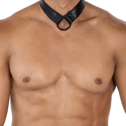 Cut4Men - Wetlook Collar met strap en Cockring - Zwart-Erotiekvoordeel.nl
