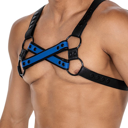Cut4Men - Borst Harnas - Tuigje - 4WAY - Blauw/Zwart-Erotiekvoordeel.nl