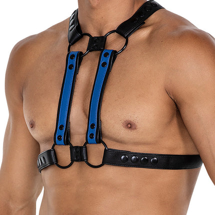 Cut4Men - Borst Harnas - Tuigje - 4WAY - Blauw/Zwart-Erotiekvoordeel.nl