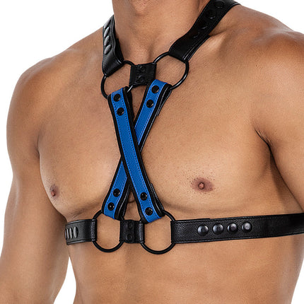 Cut4Men - Borst Harnas - Tuigje - 4WAY - Blauw/Zwart-Erotiekvoordeel.nl