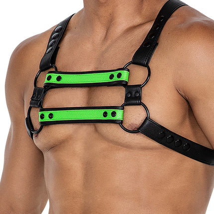 Cut4Men - Borst Harnas - Tuigje - 4WAY - Neon/Zwart-Erotiekvoordeel.nl