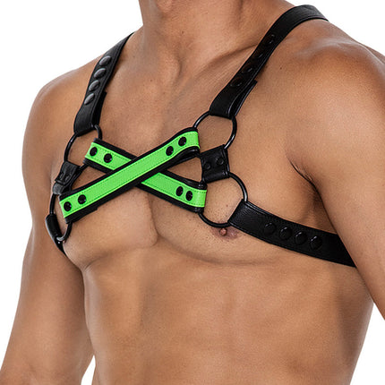 Cut4Men - Borst Harnas - Tuigje - 4WAY - Neon/Zwart-Erotiekvoordeel.nl