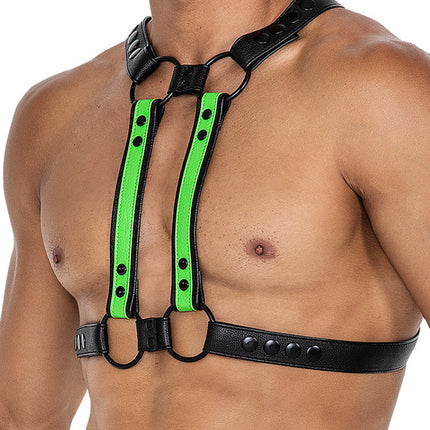 Cut4Men - Borst Harnas - Tuigje - 4WAY - Neon/Zwart-Erotiekvoordeel.nl