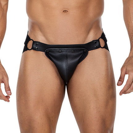 Cut4Men - Jock Snap - Jockstrap met Drukknoopjes - PU-Leder - Zwart-Erotiekvoordeel.nl