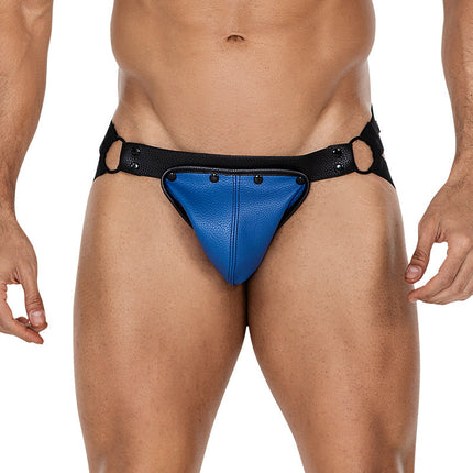 Cut4Men - Jock Snap - Jockstrap met Drukknoopjes - PU-Leder - Blauw/Zwart-Erotiekvoordeel.nl