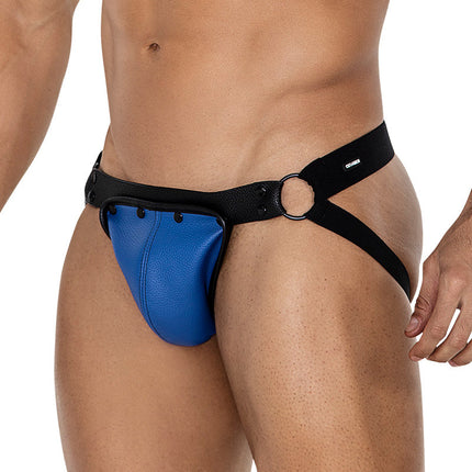 Cut4Men - Jock Snap - Jockstrap met Drukknoopjes - PU-Leder - Blauw/Zwart-Erotiekvoordeel.nl