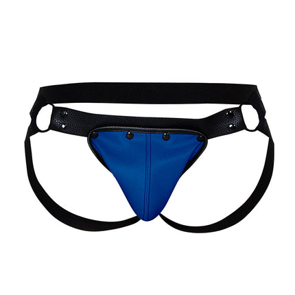 Cut4Men - Jock Snap - Jockstrap met Drukknoopjes - PU-Leder - Blauw/Zwart-Erotiekvoordeel.nl