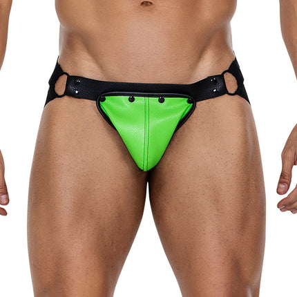 Cut4Men - Jock Snap - Jockstrap met Drukknoopjes - PU-Leder - Neon/Zwart-Erotiekvoordeel.nl