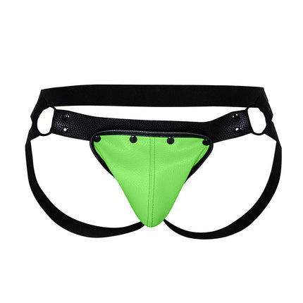 Cut4Men - Jock Snap - Jockstrap met Drukknoopjes - PU-Leder - Neon/Zwart-Erotiekvoordeel.nl
