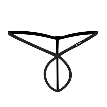 Cut4Men - Spandex Sexy Gekruiste Herenstring - Zwart Cuir-Erotiekvoordeel.nl