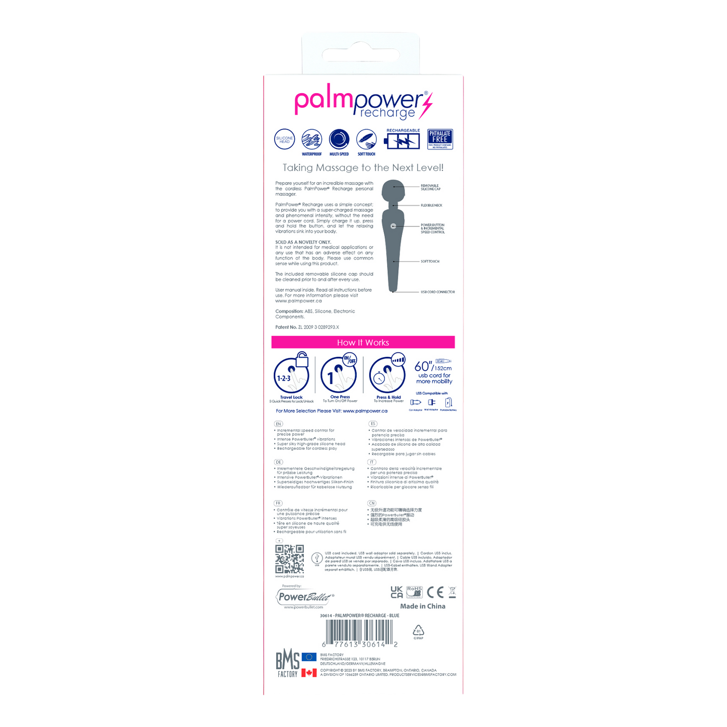 PalmPower - Masseur rechargeable - Tête flexible - Bleu/Noir
