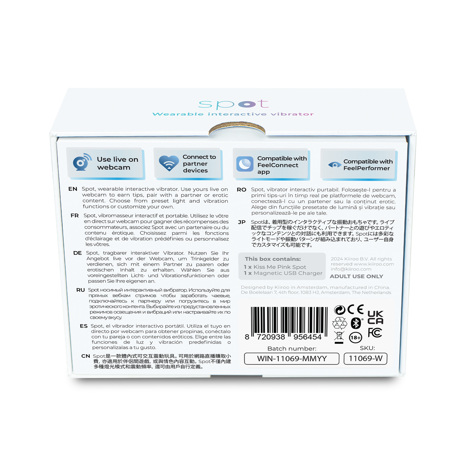 KIIROO - Spot - Draagbaar Interactief Vibrerend Eitje - Kiss Me - Roze-Erotiekvoordeel.nl