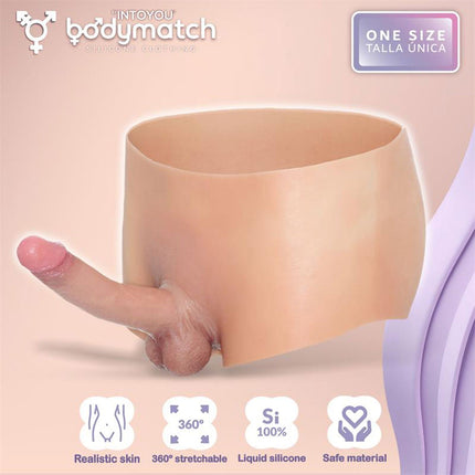Bodymatch - Blayke - Bodysuit met Geïntegreerde Siliconen Penis - One Size - Lichte Huidskleur-Rimbastore.com