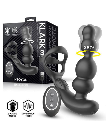 IY Klark - Plug Anal rotatif et Vibrant avec télécommande - Noir