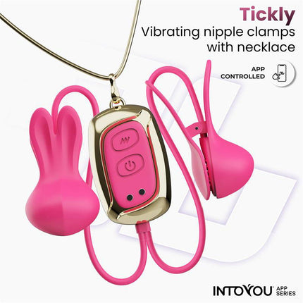 IY Tickly - Vibrerende Tepelklemmen met ketting - App Control - Roze-Erotiekvoordeel.nl