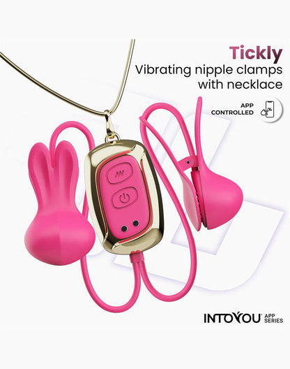 IY Tickly - Vibrerende Tepelklemmen met ketting - App Control - Roze-Erotiekvoordeel.nl