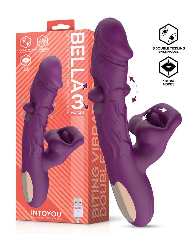 IY – Bella Triple Motor Vibrator met Dubbele Kietelbal en Knabbelfunctie – Paars-Erotiekvoordeel.nl