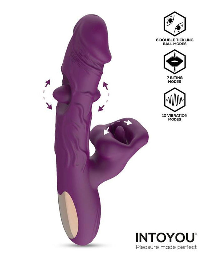 IY – Bella Triple Motor Vibrator met Dubbele Kietelbal en Knabbelfunctie – Paars-Erotiekvoordeel.nl