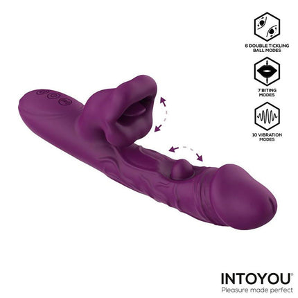 IY – Bella Triple Motor Vibrator met Dubbele Kietelbal en Knabbelfunctie – Paars-Erotiekvoordeel.nl