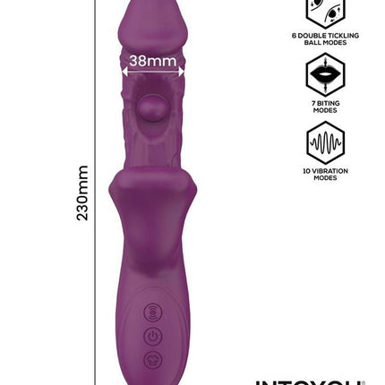 IY – Bella Triple Motor Vibrator met Dubbele Kietelbal en Knabbelfunctie – Paars-Erotiekvoordeel.nl
