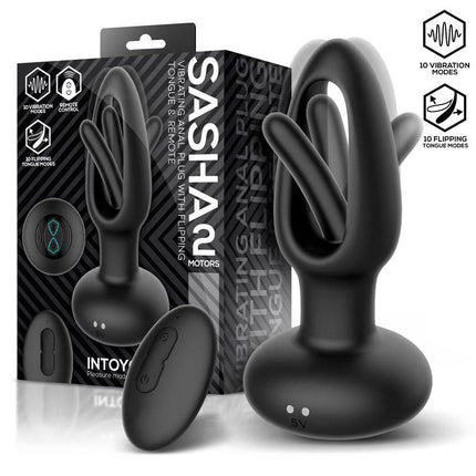 IY Sasha - Vibrerende Buttplug met Bewegend Tongetje en Afstandsbediening - Zwart-Rimbastore.com