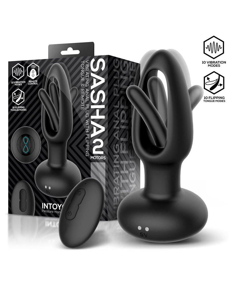 IY Sasha - Vibrerende Buttplug met Bewegend Tongetje en Afstandsbediening - Zwart-Erotiekvoordeel.nl
