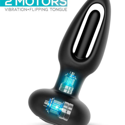IY Sasha - Vibrerende Buttplug met Bewegend Tongetje en Afstandsbediening - Zwart-Rimbastore.com